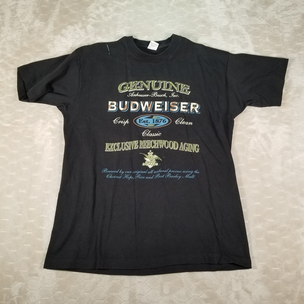 VTG 90s Budweiser Classic Beechwood Aging Shirt Sz XL PAINTED STAINED See Pics